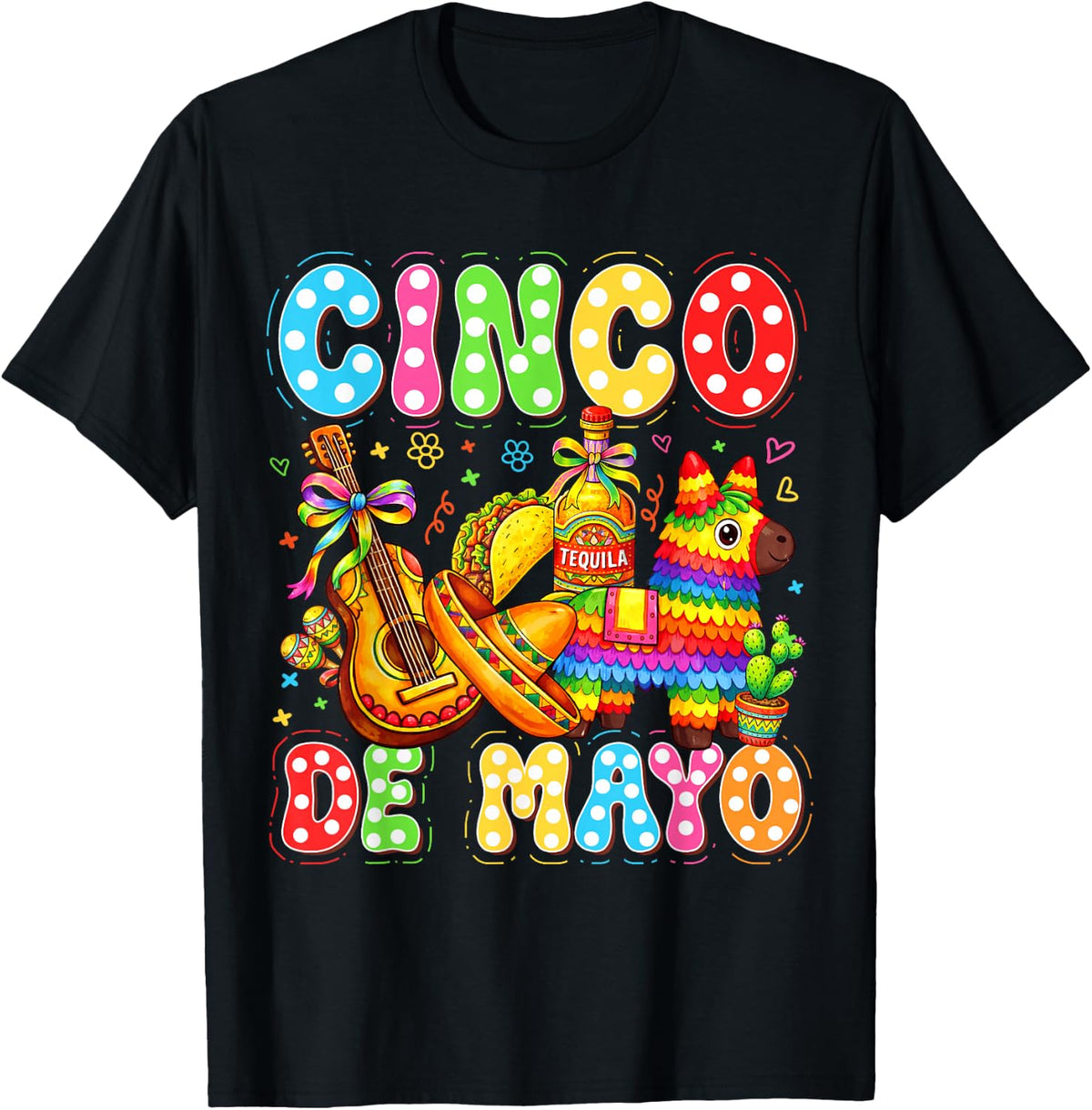 Cinco De Mayo Viva La Fiesta Pinata Funny Mexican Party T-Shirt Tee - Black