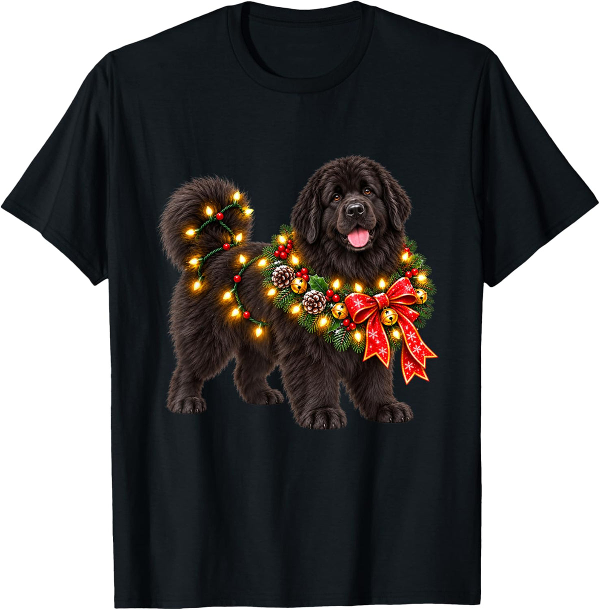 Newfoundland Christmas Wreath Decoration Xmas Pajamas T-Shirt - Black