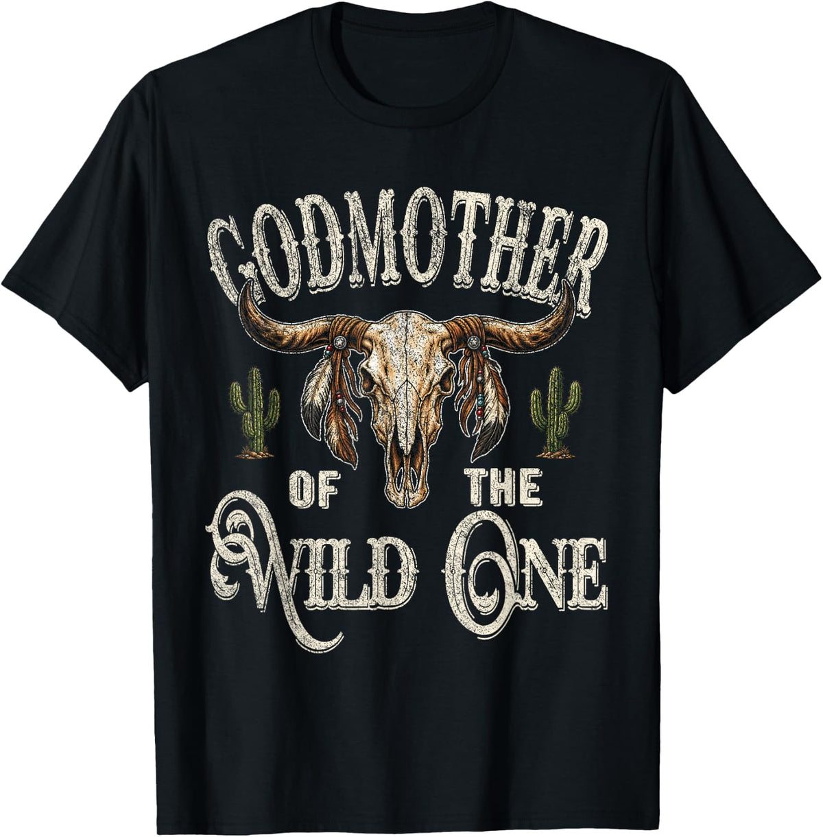 Godmother of The Wild One Cowboy Rodeo Party Matching T-Shirt - Black