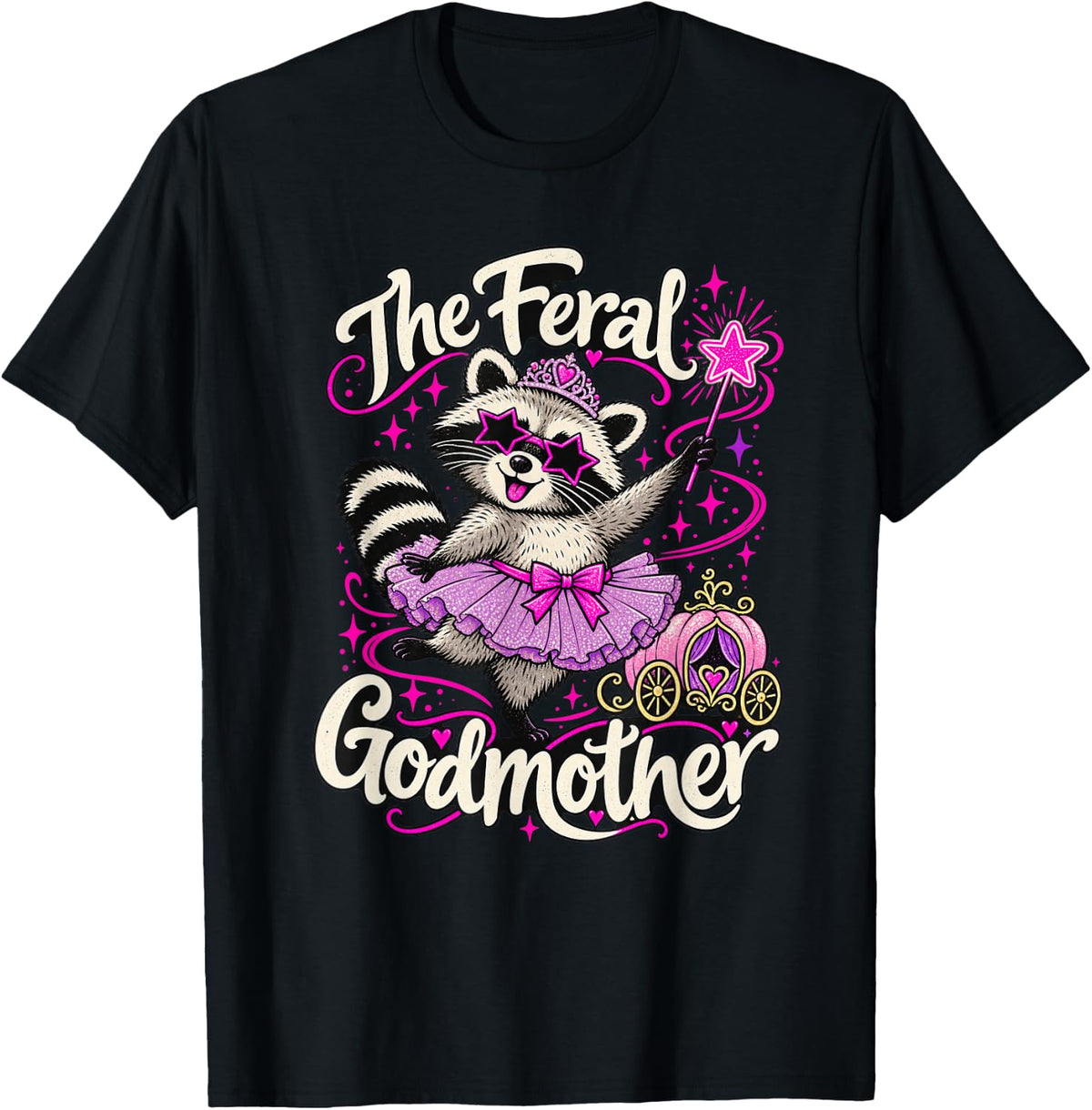 Raccoon Pumpkin Coach The Feral Godmother T-Shirt - Black
