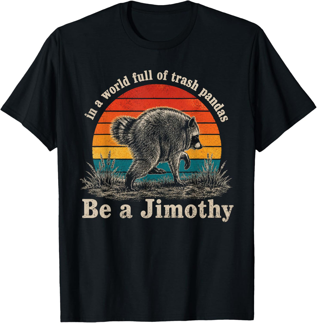 Be A Jimothy Raccoon in A World Full of Trash Pandas Retro T-Shirt - Black