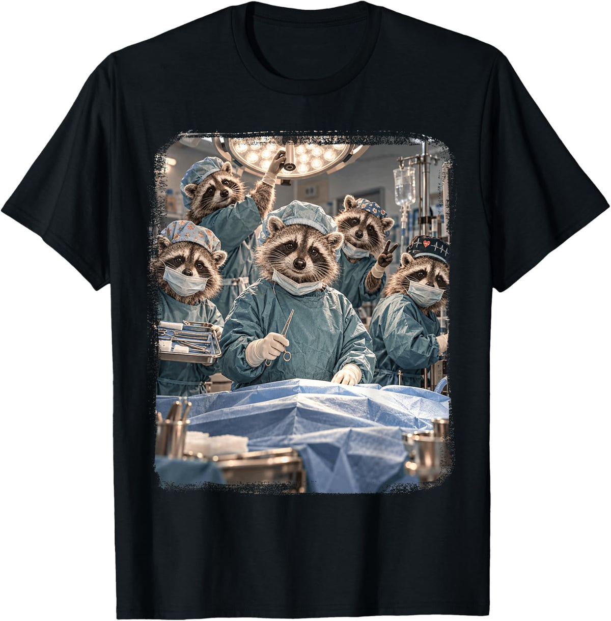 Raccoon Nurse Nursing Nurses Registered Nurse Operation T-Shirt - Black