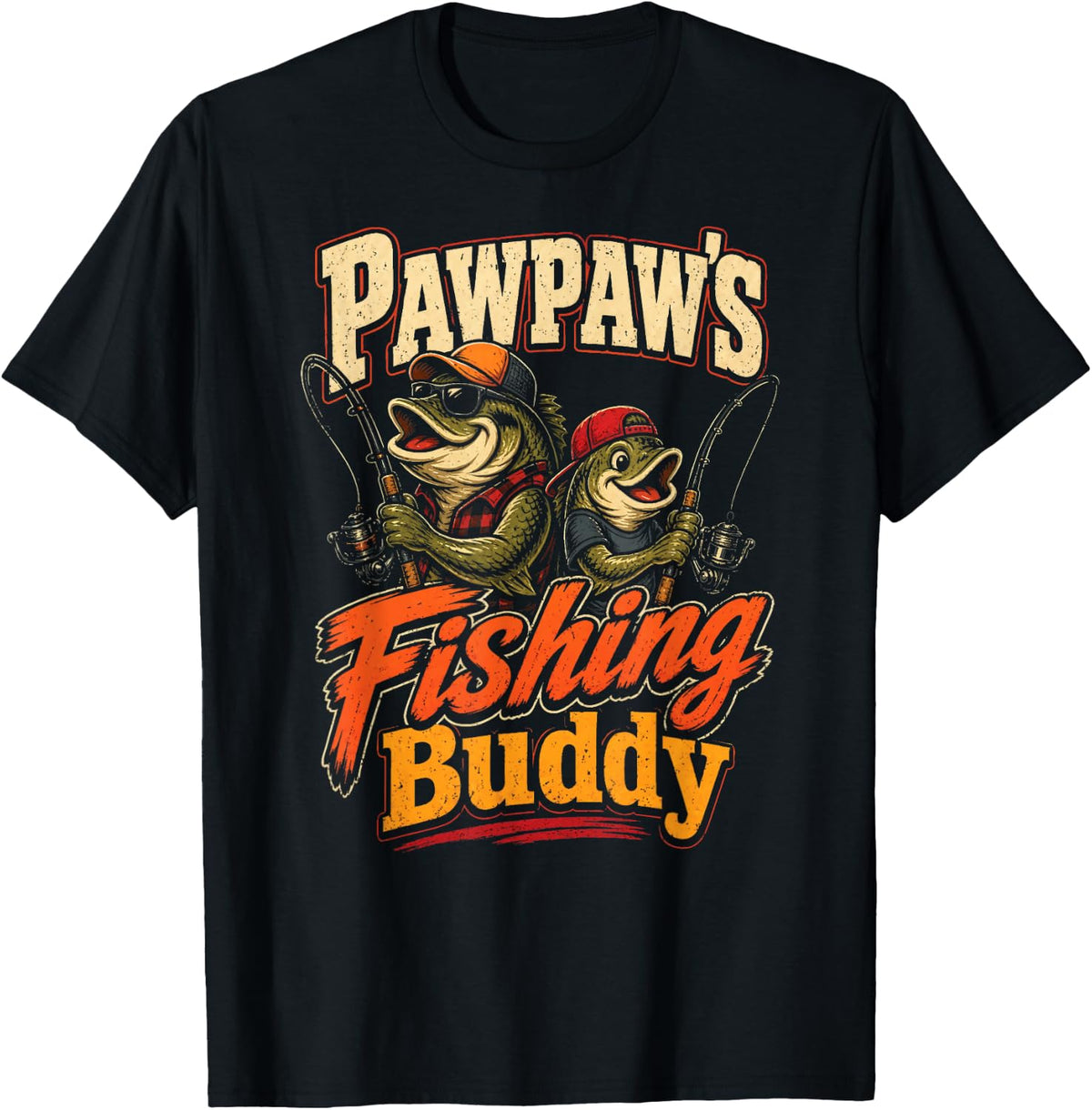 Fishing Buddy Pawpaw's Funny Cartoon Angler Grandpa Gift T-Shirt - Black