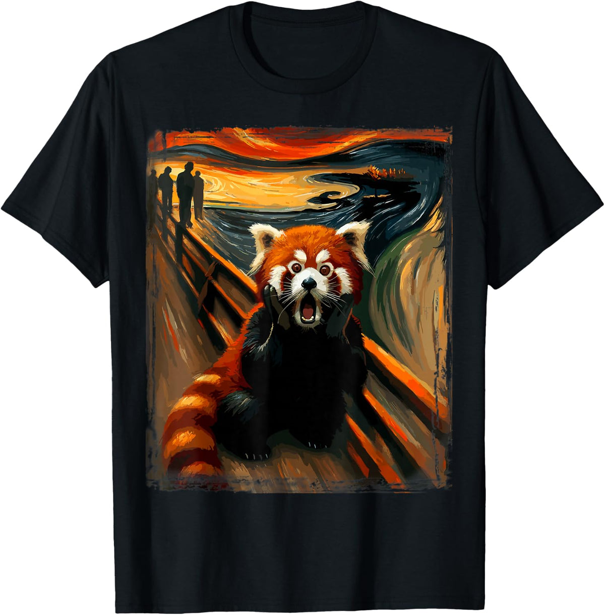Scream Parody Funny Animal Painting Art Artistic Red Panda T-Shirt - Black