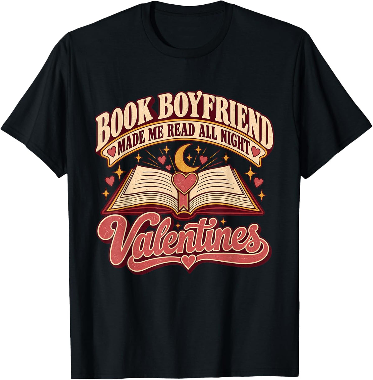 Retro Book Boyfriend Valentines All Night Reading T-Shirt - Black