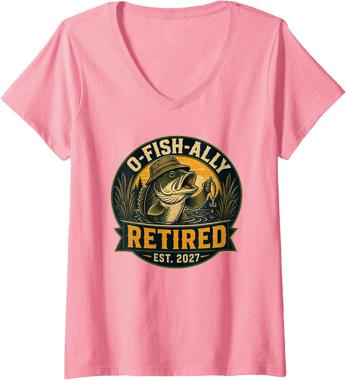 Women's Fishing Retirement 2027 Largemouth Bass V-Neck T-Shirt - Pink