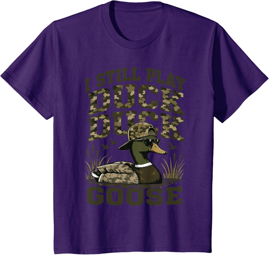 Youth Boy Camo Mallard Duck Hunting I Still Play Duck Goose T-Shirt - Purple