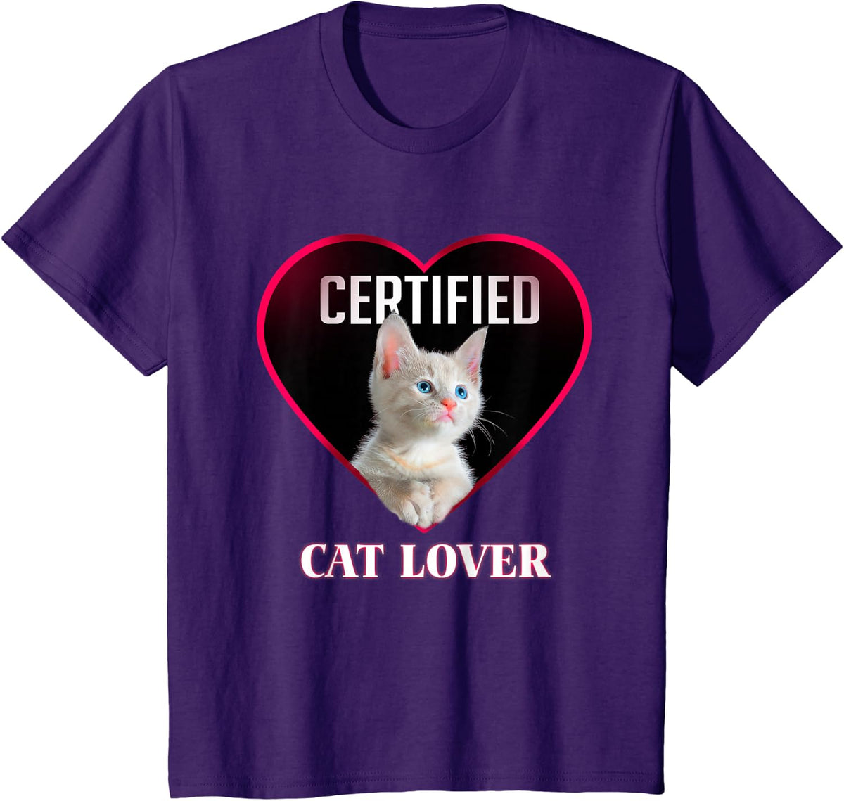Certified Cat Lover Cute Heart with A Kitty Cat T Shirt T-Shirt - Purple