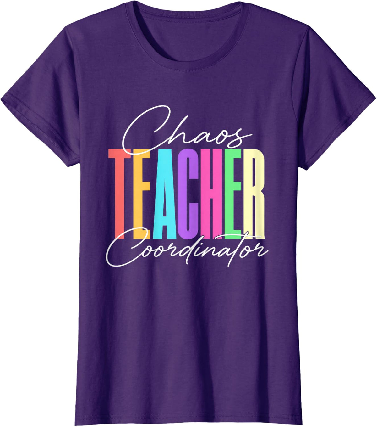 Chaos Teacher Coordinator Elementary School Educator T-Shirt - Purple