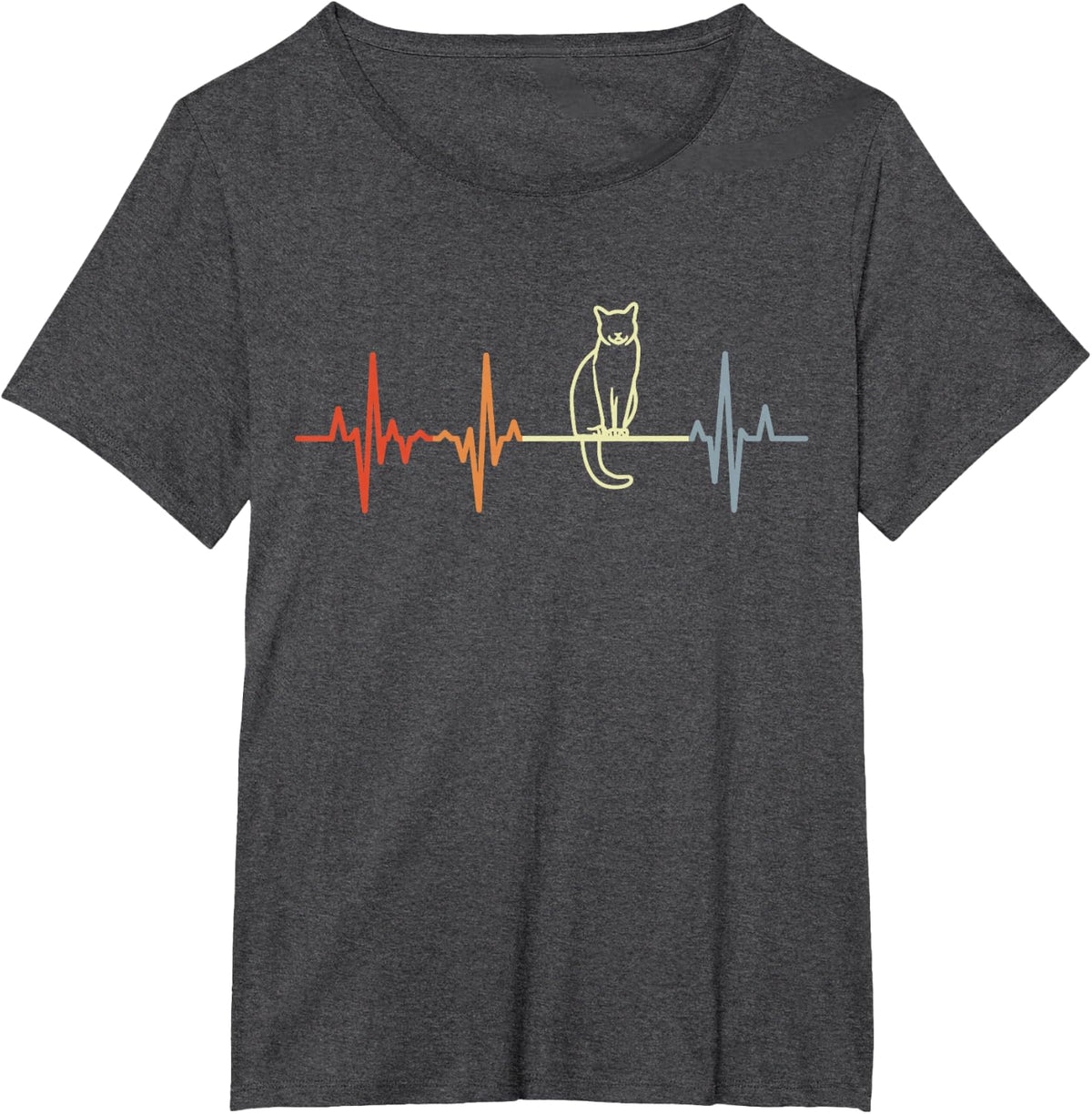 Cat Pulse Line Vintage Look Cat Mom T-Shirt - Dark Heather Grey