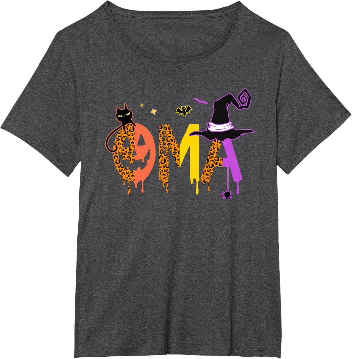 Oma Witch Leopard Decoration German Grandma Oma Halloween T-Shirt - Dark Heather Grey