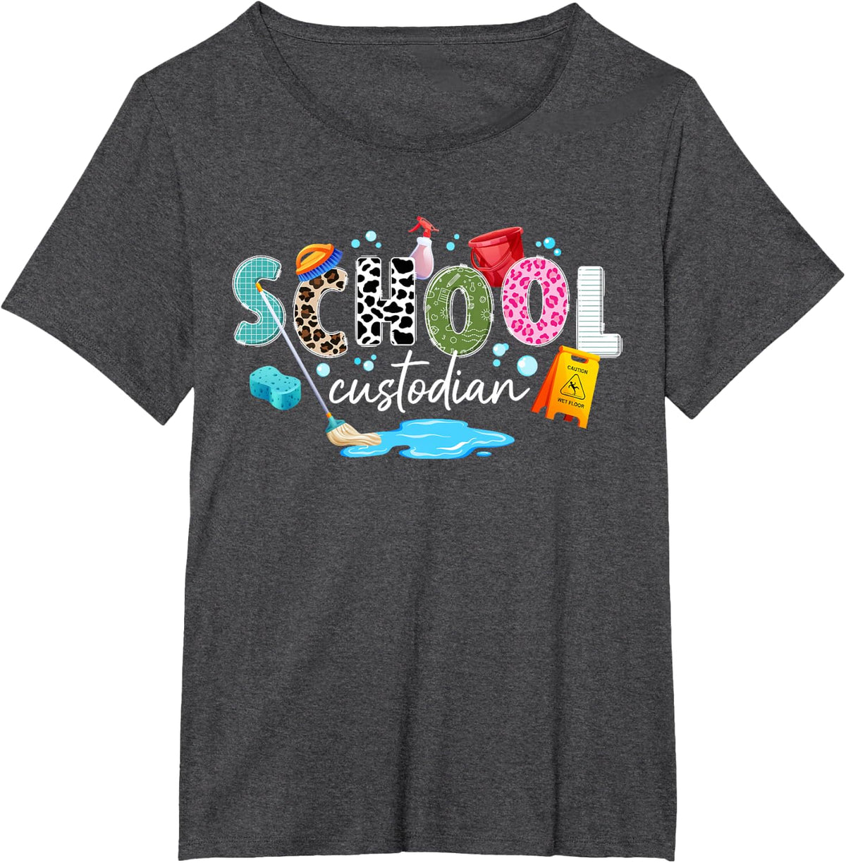 School Custodian Leopard School Custodians T-Shirt - Dark Heather Grey