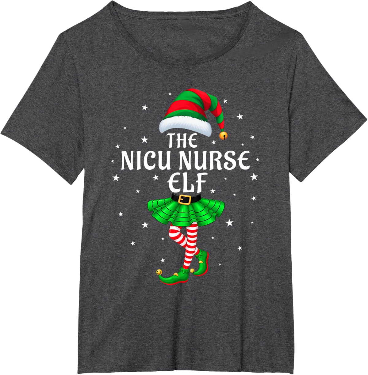 NICU Nurse Elf Christmas Family Matching Xmas Group Funny T-Shirt - Dark Heather Grey