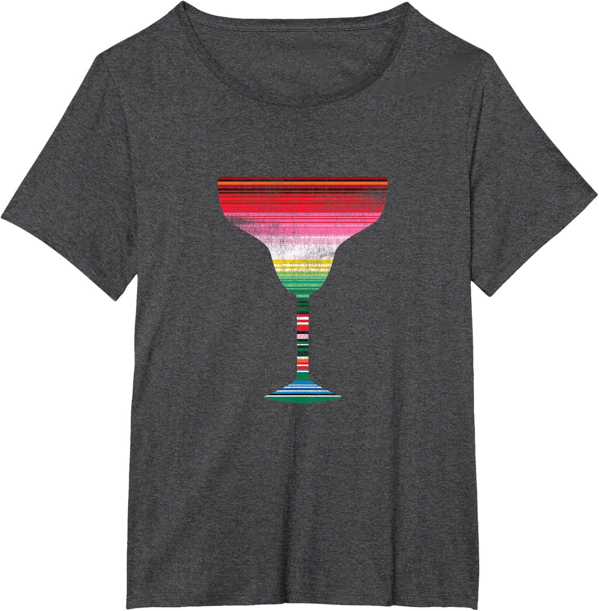 Cinco De Mayo Serape Blanket Inspired Margarita Glass T-Shirt - Dark Heather Grey