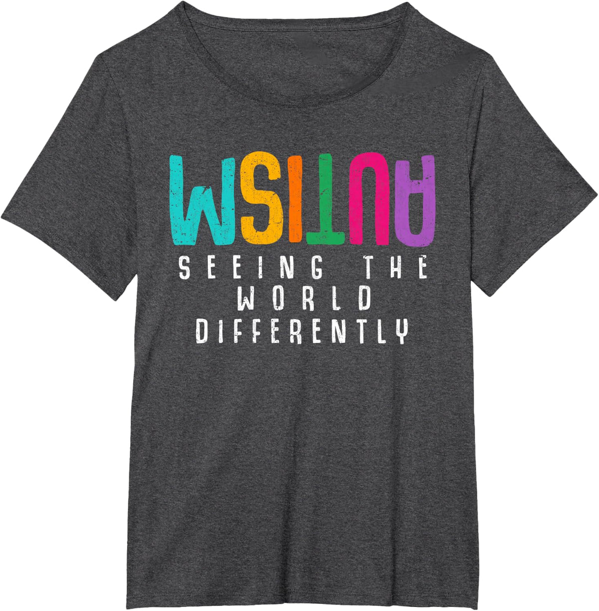 Autism Seeing The World Differently Support Awareness Tees T Shirts for Kids Women Men - Dark Heather Grey