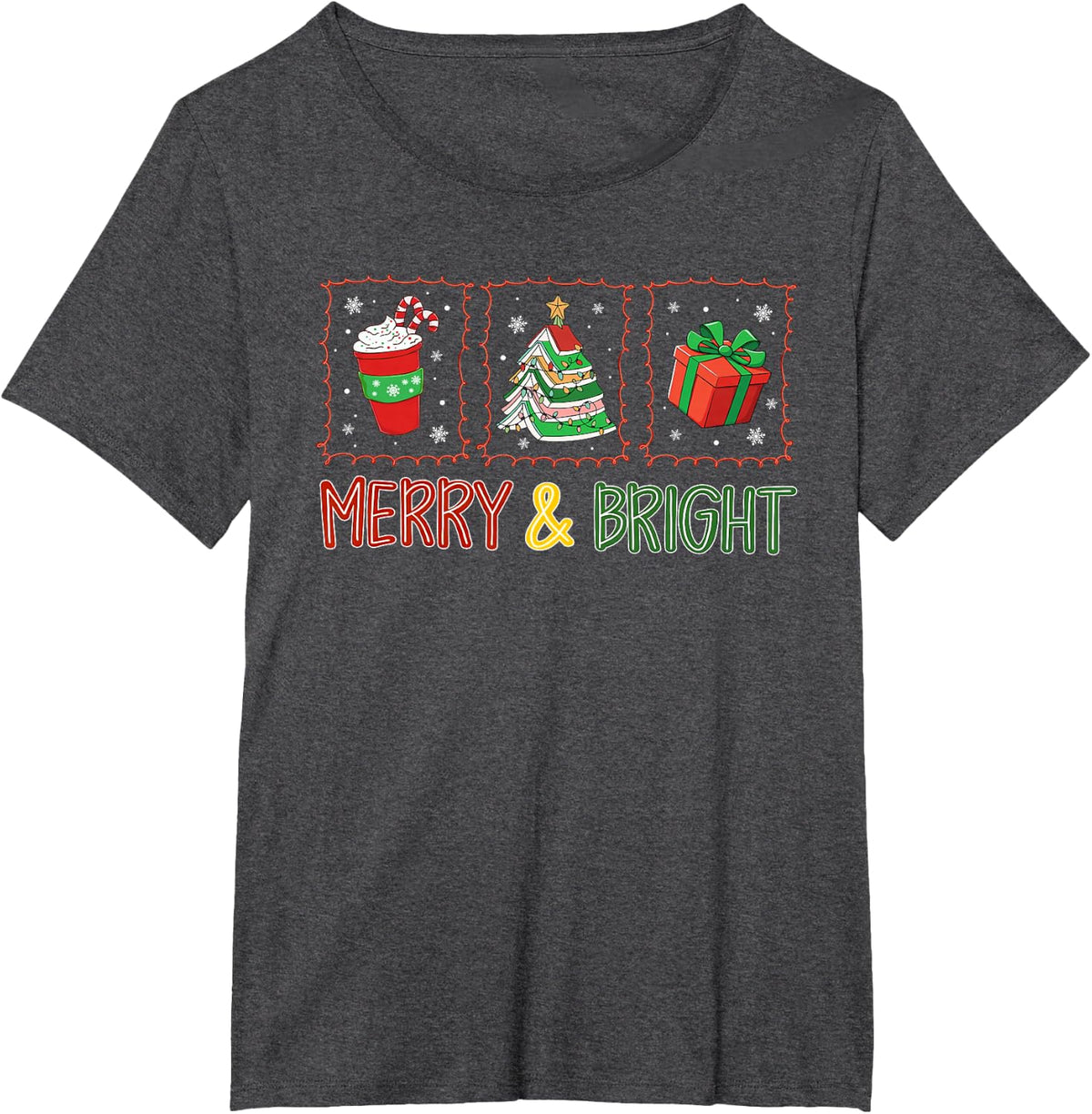 Merry and Bright Cozy Book Lover Christmas Reading Coffee T-Shirt - Dark Heather Grey