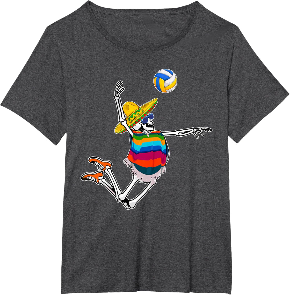 Funny Mariachi Skeleton Playing Volleyball Cinco De Mayo Men T-Shirt - Dark Heather Grey