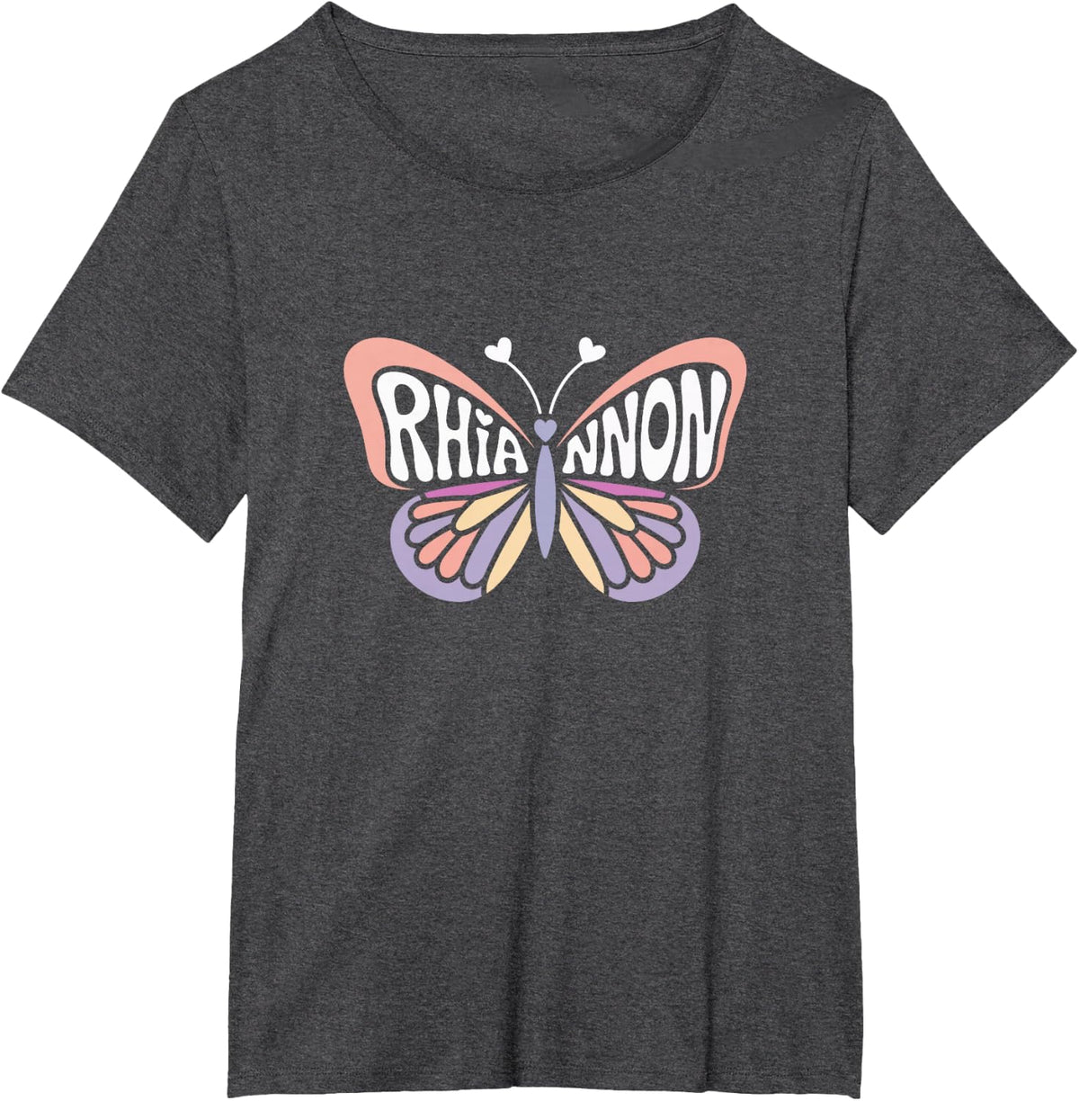 Rhiannon Butterfly - Personalized Cute Name Word Art T-Shirt - Dark Heather Grey