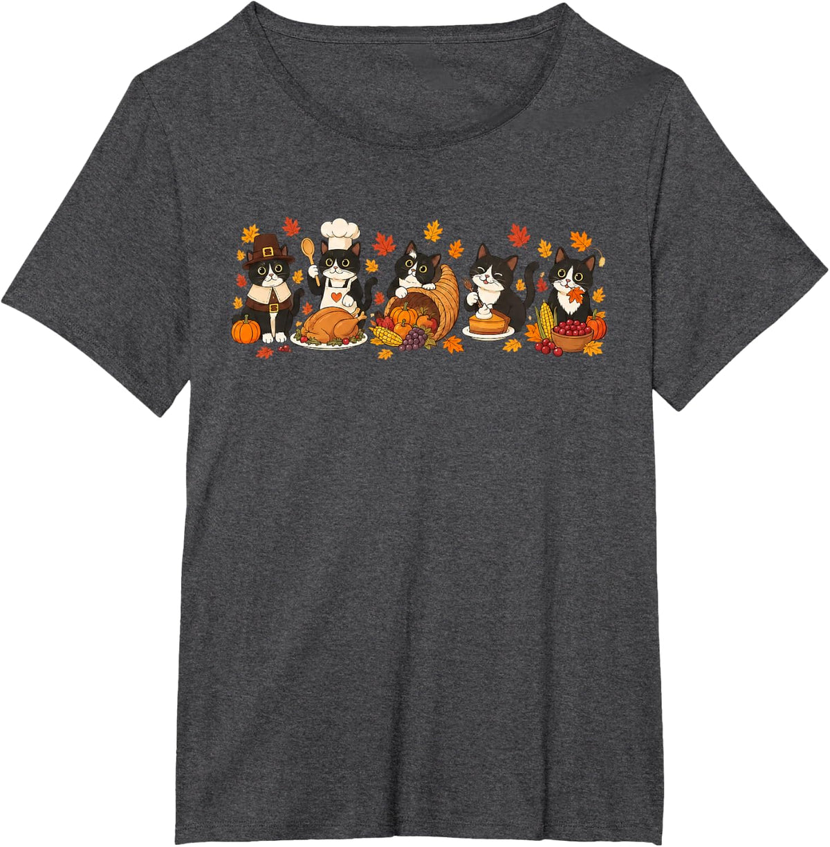 Cute Tuxedo Cats Thanksgiving Cozy Autumn Cute Fall Season T-Shirt - Dark Heather Grey