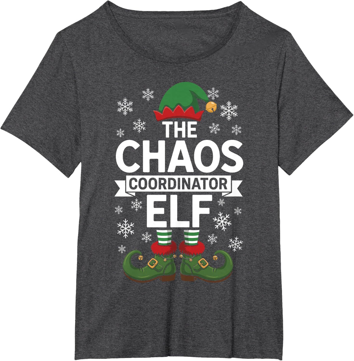 Christmas Chaos Coordinator Shirt Elf Boots Organizer Xmas T-Shirt - Dark Heather Grey