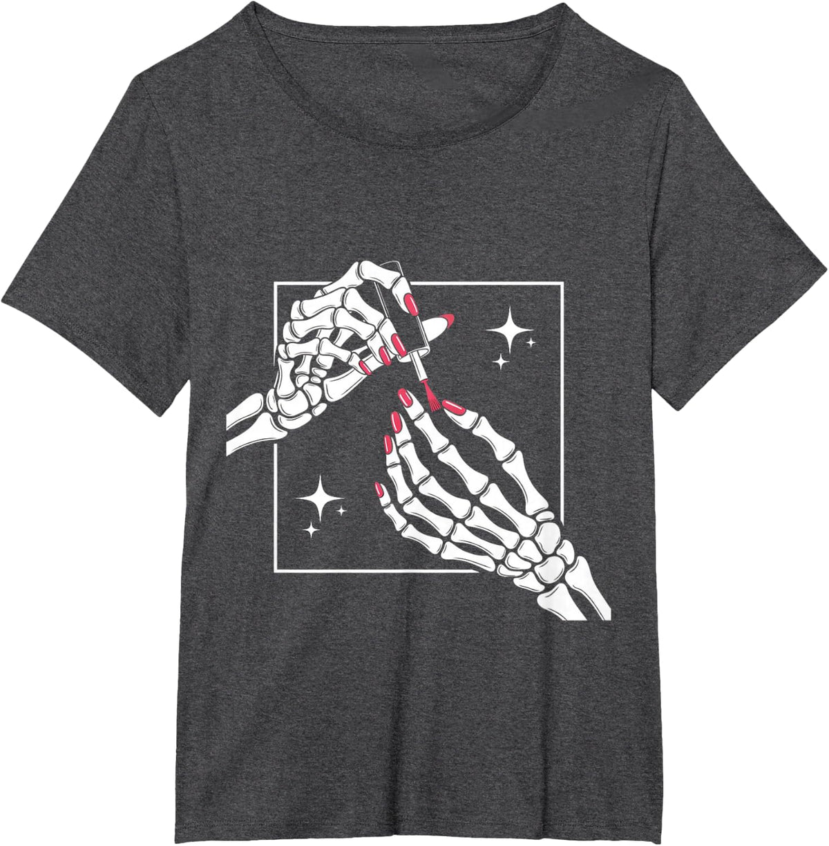 Skeleton Hands Manicure Red Nails Polish Gothic Halloween Tee T-Shirt - Dark Heather Grey