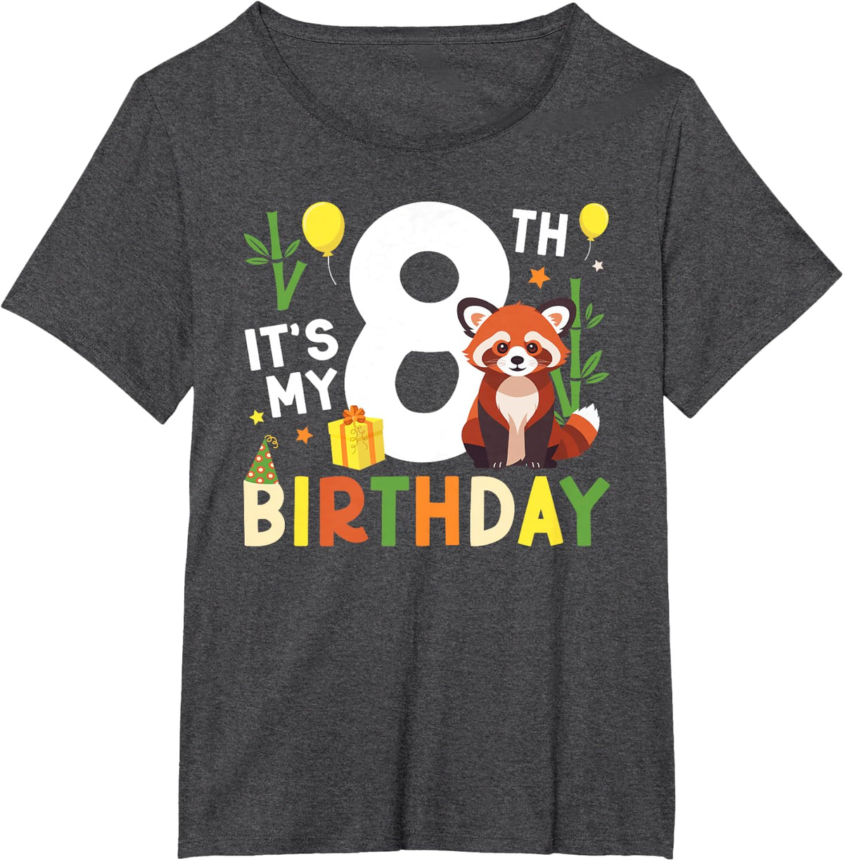 8th Red Panda Birthday 8 Year Old Girl Red Pandas Birthday T-Shirt - Dark Heather Grey