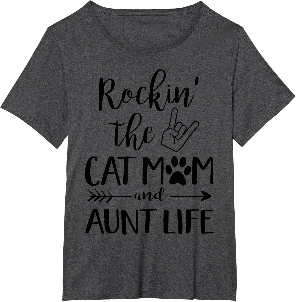Funny Cat Lovers Gift Rockin' The Cat Mom And Aunt Life T-Shirt - Dark Heather Grey