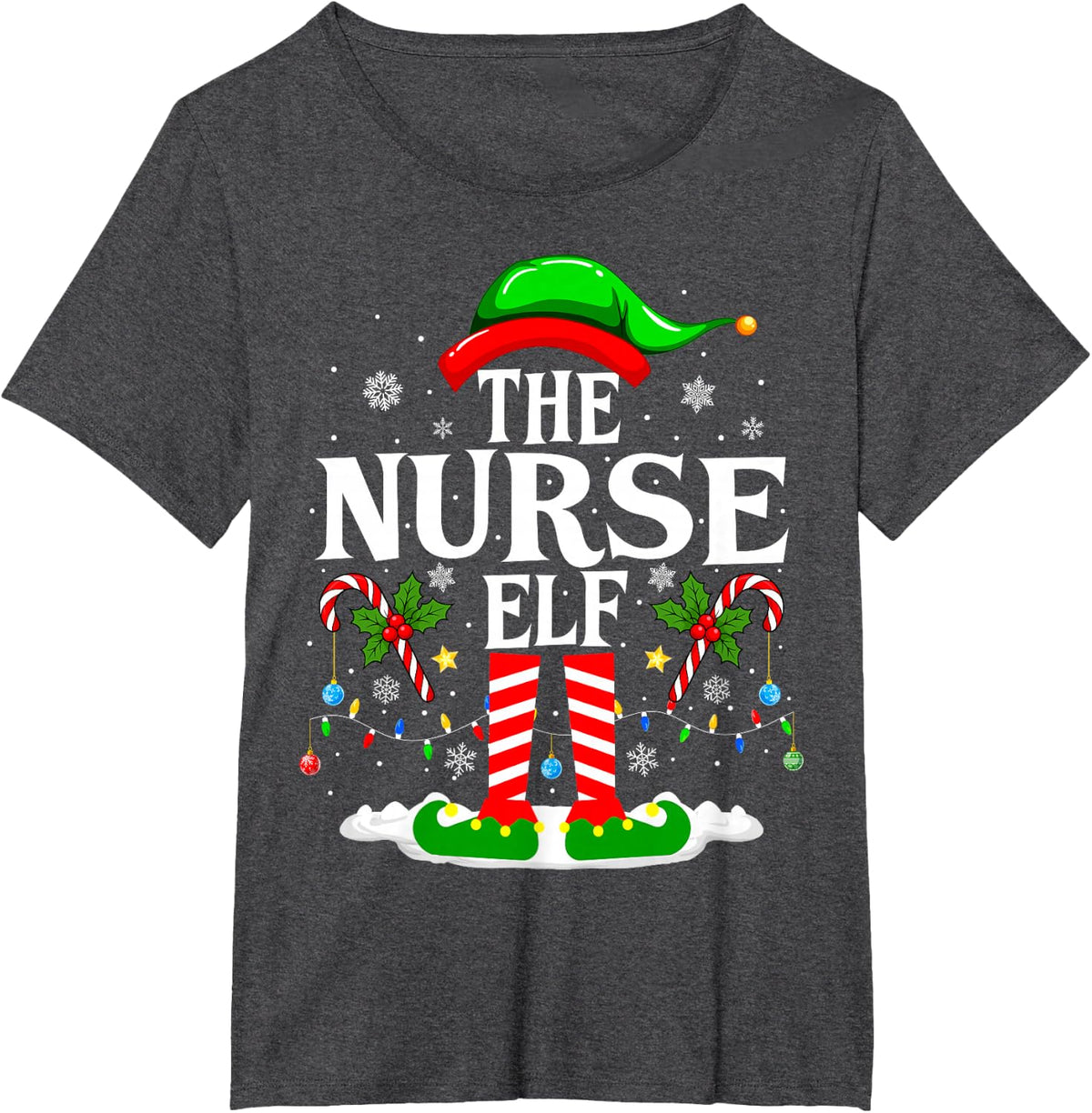 The Nurse Elf Christmas Nursing Funny RN Christmas Nurse T-Shirt - Dark Heather Grey