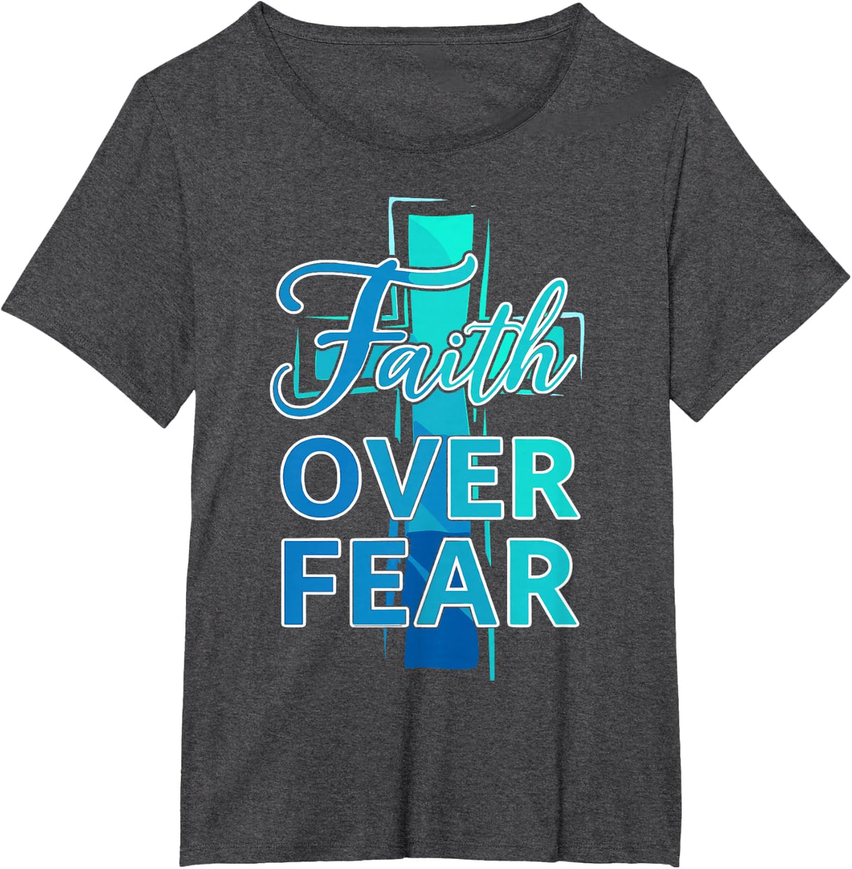 Faith Over Fear with Cross Christian T-Shirt - Dark Heather Grey