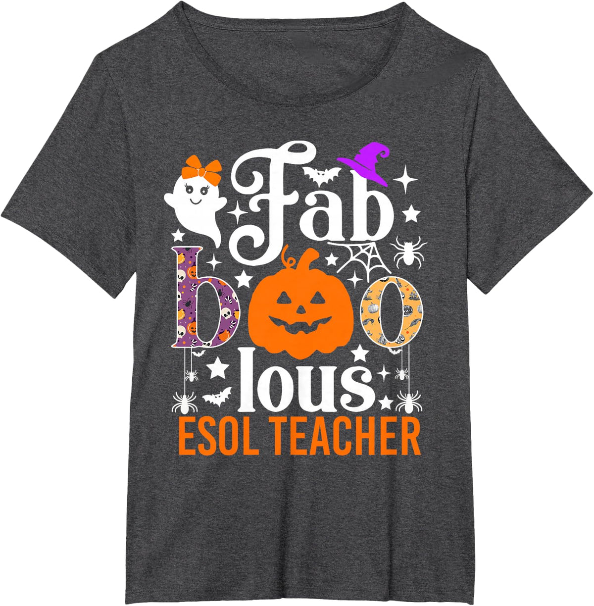 Faboolous ESOL Teacher Funny Pumpkin Halloween Costume T-Shirt - Dark Heather Grey