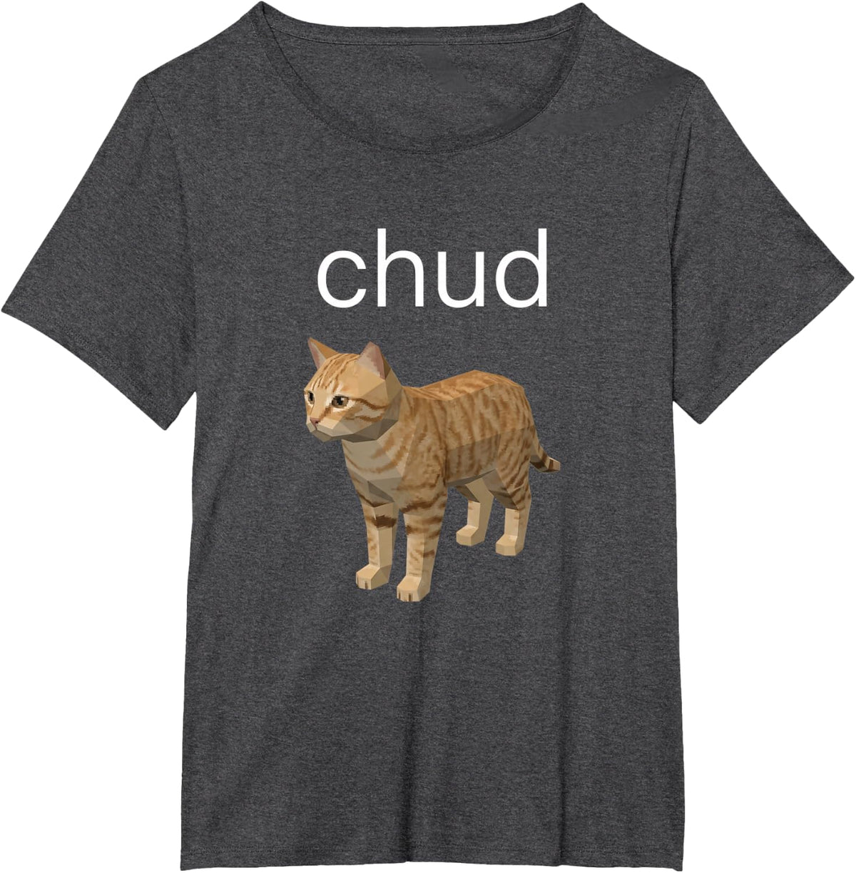 Chud Tabby Cat Funny Low Poly 3D Gaming Meme T-Shirt - Dark Heather Grey