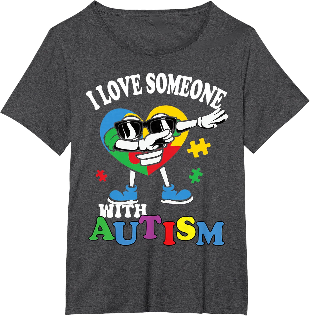 I Love Someone with Autism Dabbing Heart Kids T-Shirt - Dark Heather Grey