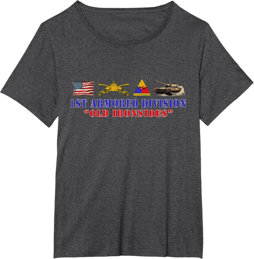 1st Armored Division Old Ironside Fort Bliss Texas Patriotic T-Shirt - Dark Heather Grey