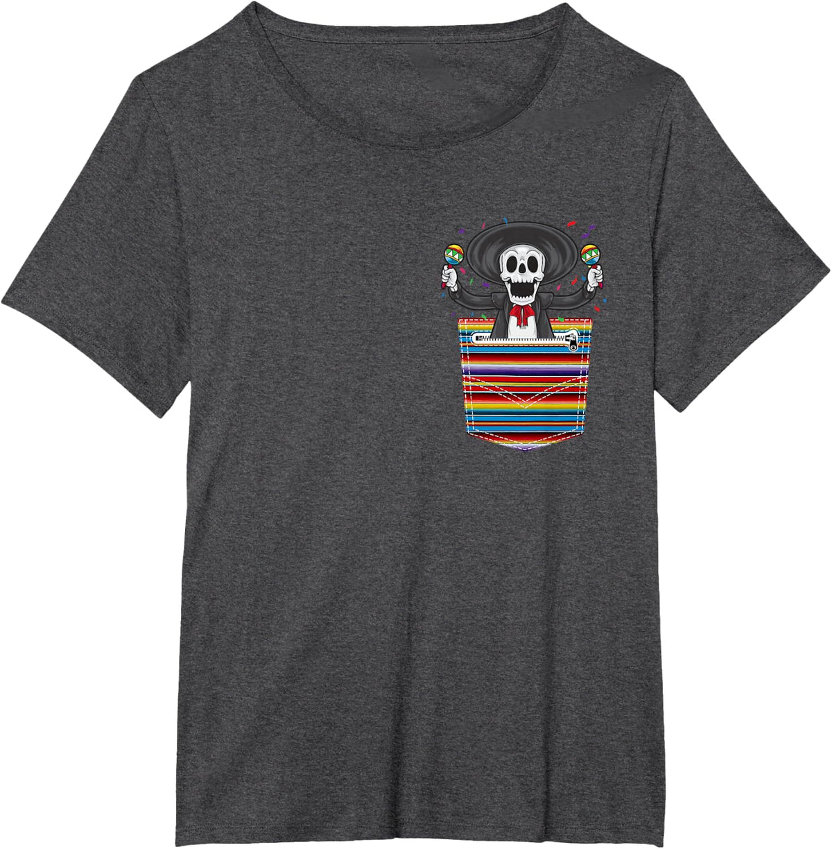 Cinco De Mayo 2021 Calaca Blanket Pocket Serape Mexican T-Shirt - Dark Heather Grey