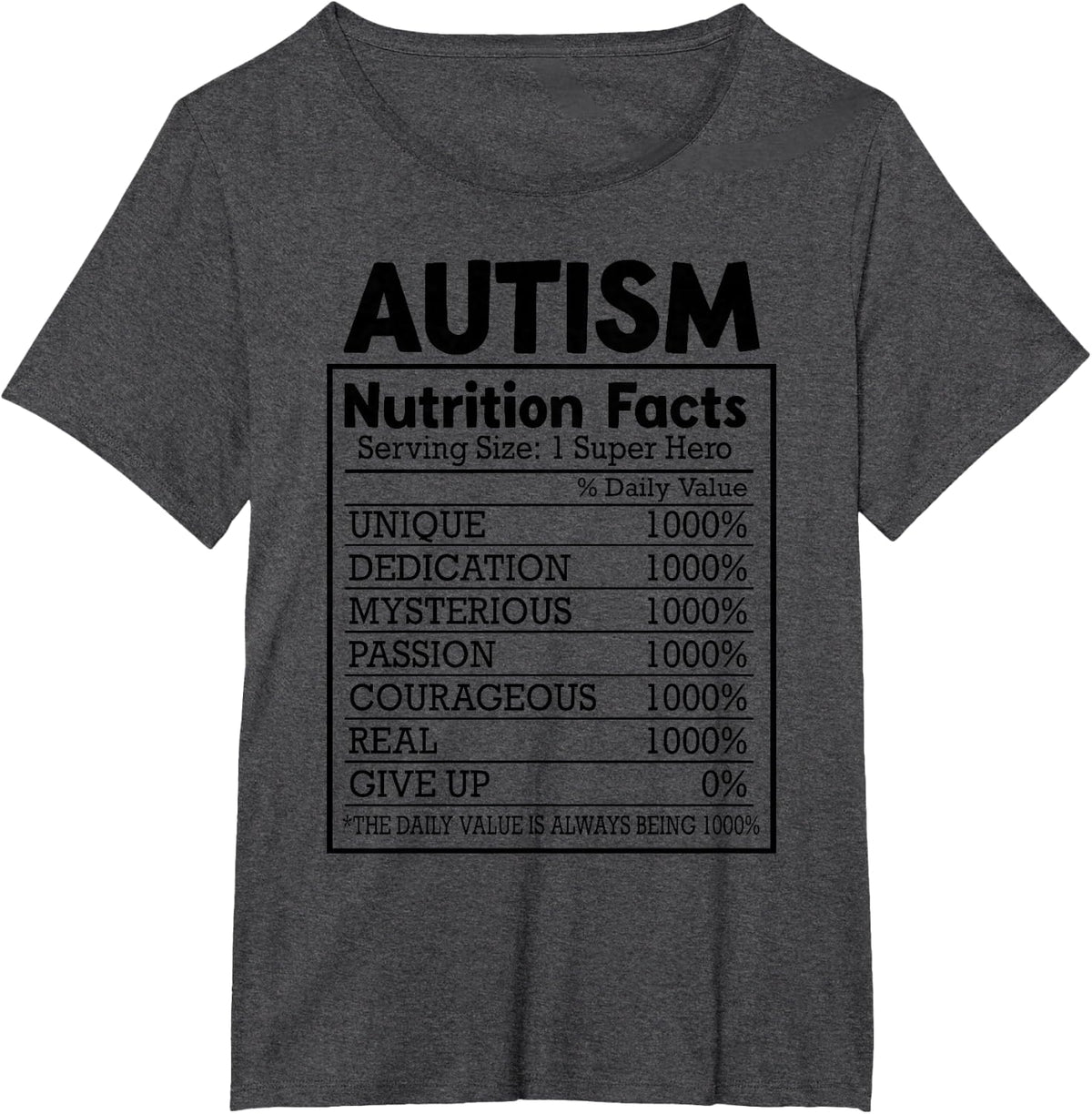 Autism Nutrition Facts Autistic Pride Autism Awareness T-Shirt - Dark Heather Grey