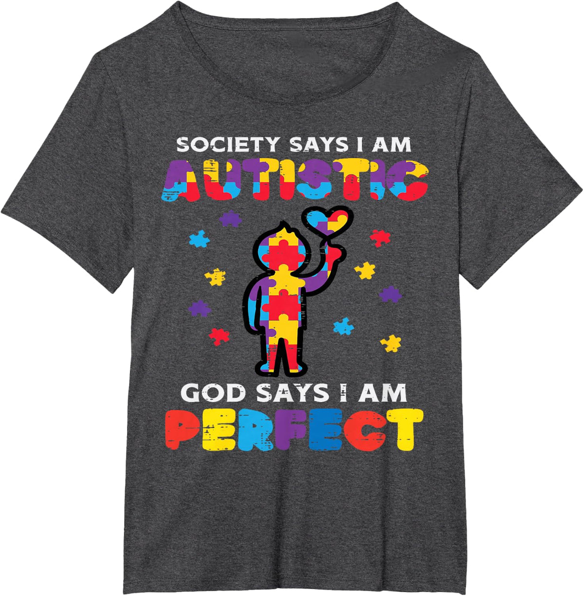Society Says Autistic God Perfect Autism Awareness Boys Kids T-Shirt - Dark Heather Grey