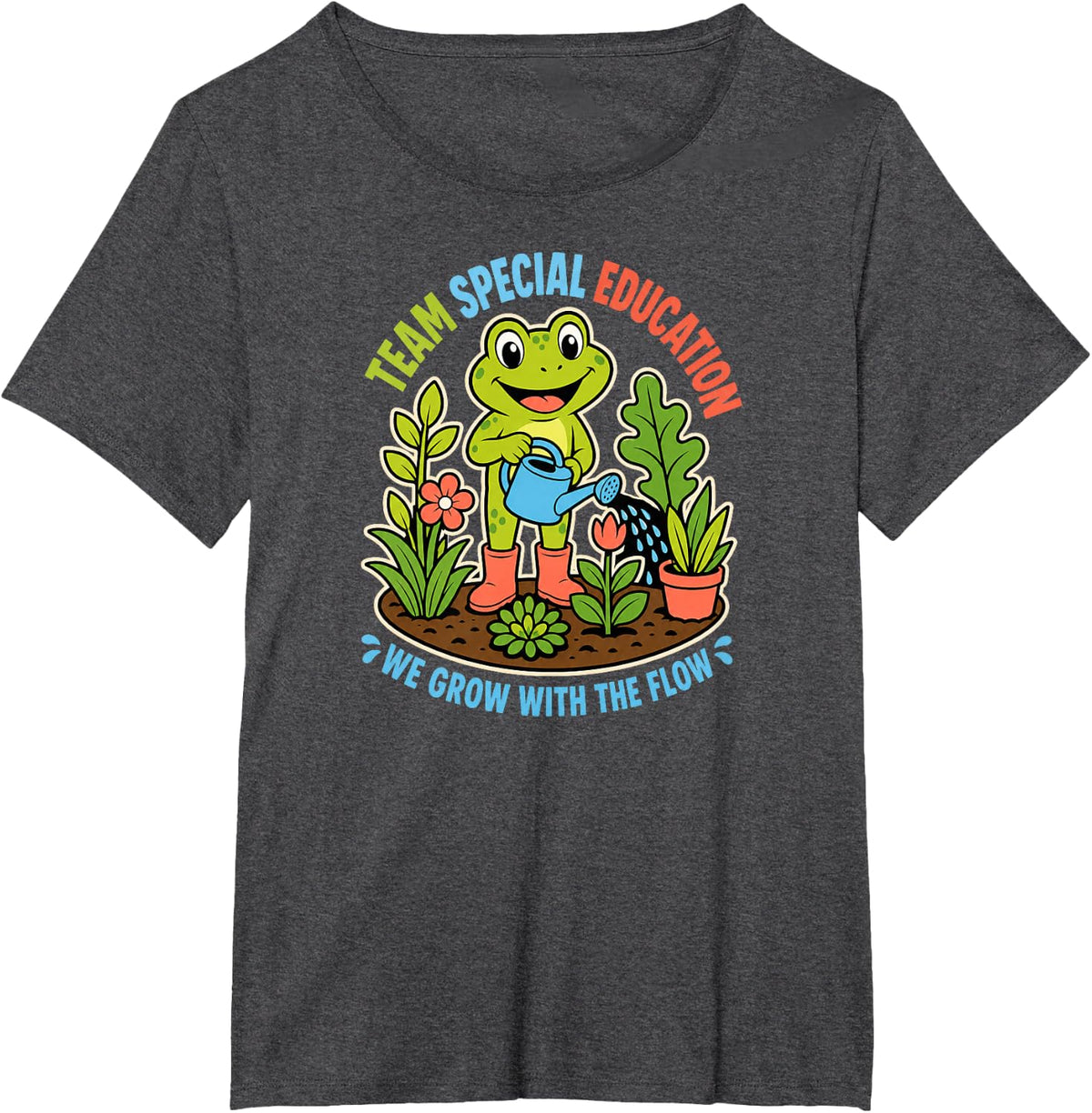 Team Special Education Grow with Flow Cute Frog Sped Teacher T-Shirt - Dark Heather Grey