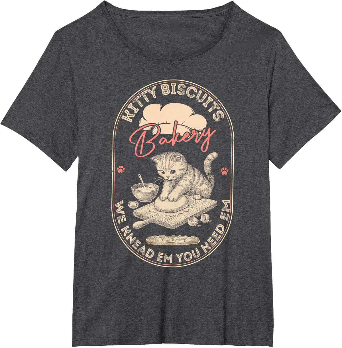 Cat Biscuit Baking Retro Design - Cute Kitty Biscuits Bakery T-Shirt - Dark Heather Grey