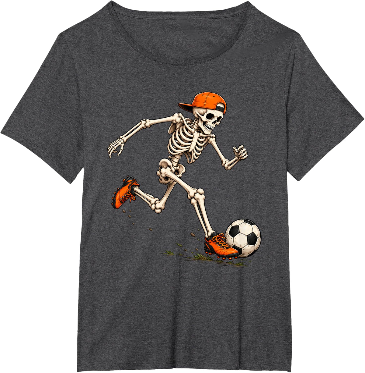 Skeleton Playing Soccer Halloween Costume Boys Men Kids T-Shirt - Dark Heather Grey
