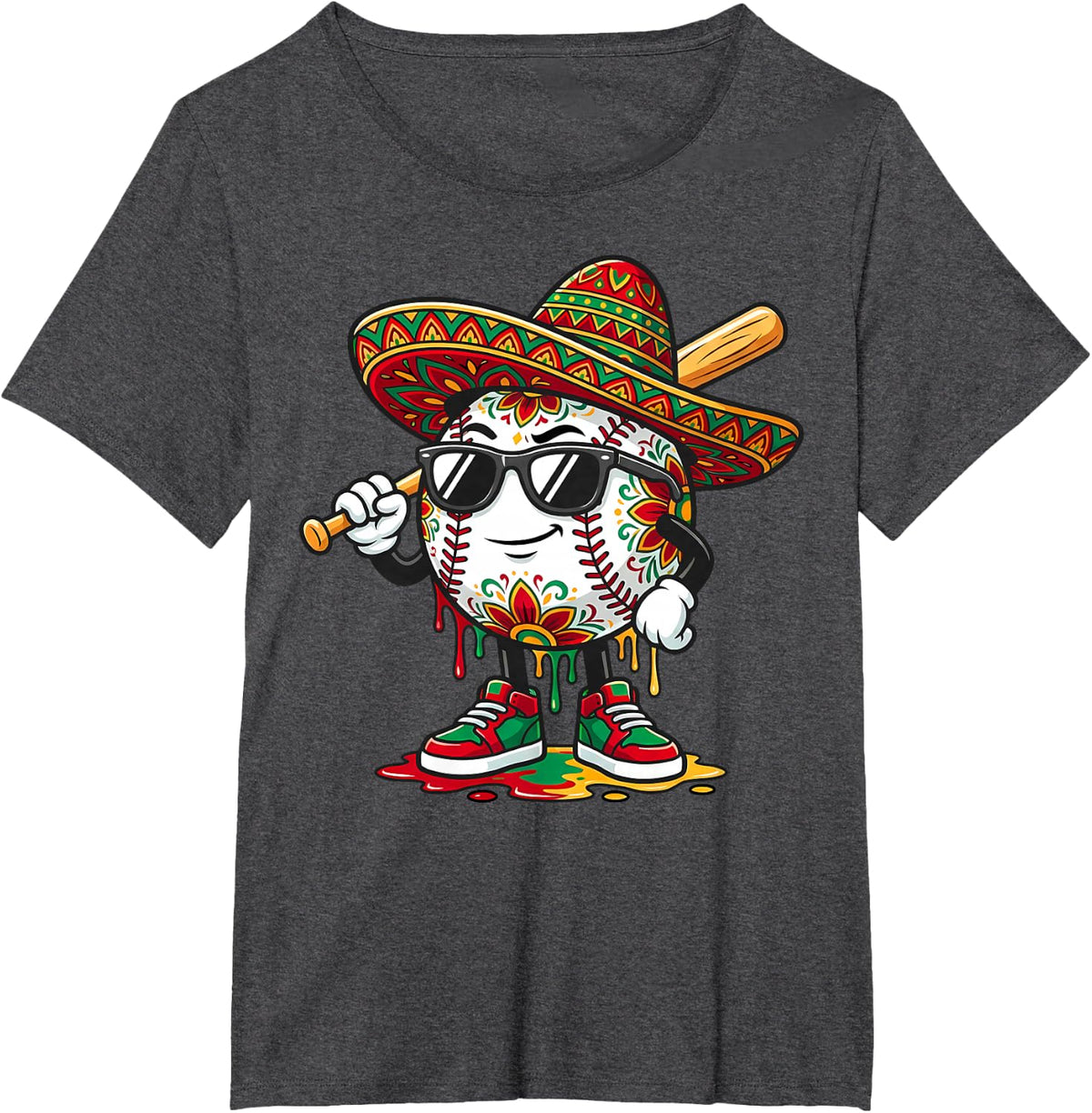 Baseball Drip Ice Cream Sombrero Youth Boys Cinco De Mayo T-Shirt - Dark Heather Grey