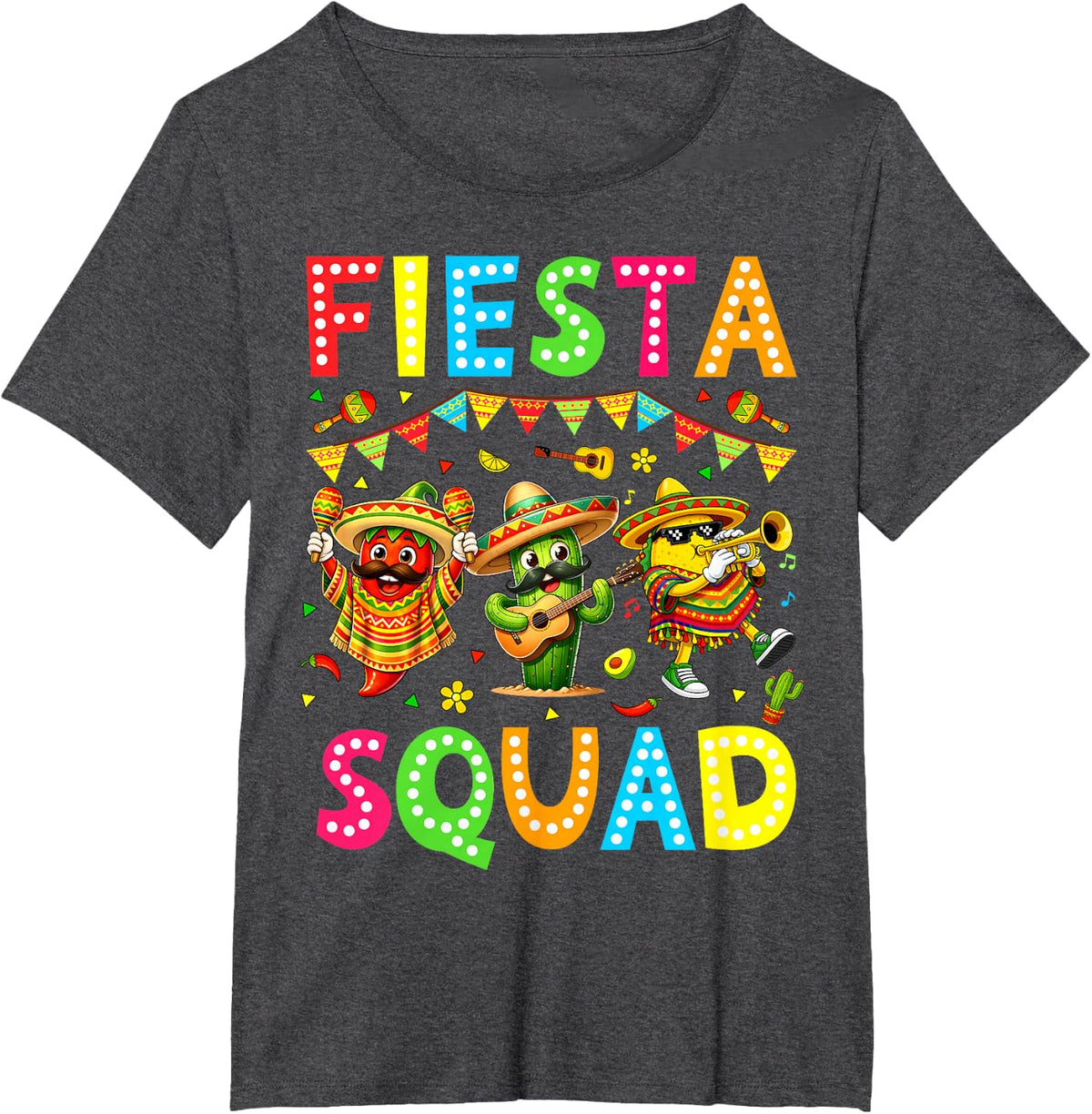 Fiesta Squad Cinco De Mayo Mexican Taco Cactus Men Women T-Shirt - Dark Heather Grey