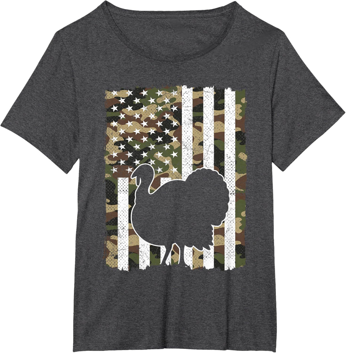 Retro Camo USA America Flag Turkey Hunting Thanksgiving Men T-Shirt - Dark Heather Grey