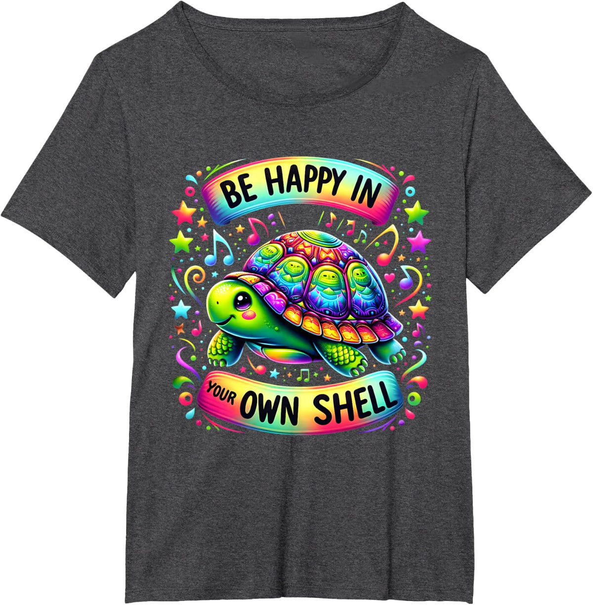 Be Happy In Your Own Shell Funny Autism Awareness Turtle Tee T-Shirt For Men Women - Dark Heather Grey