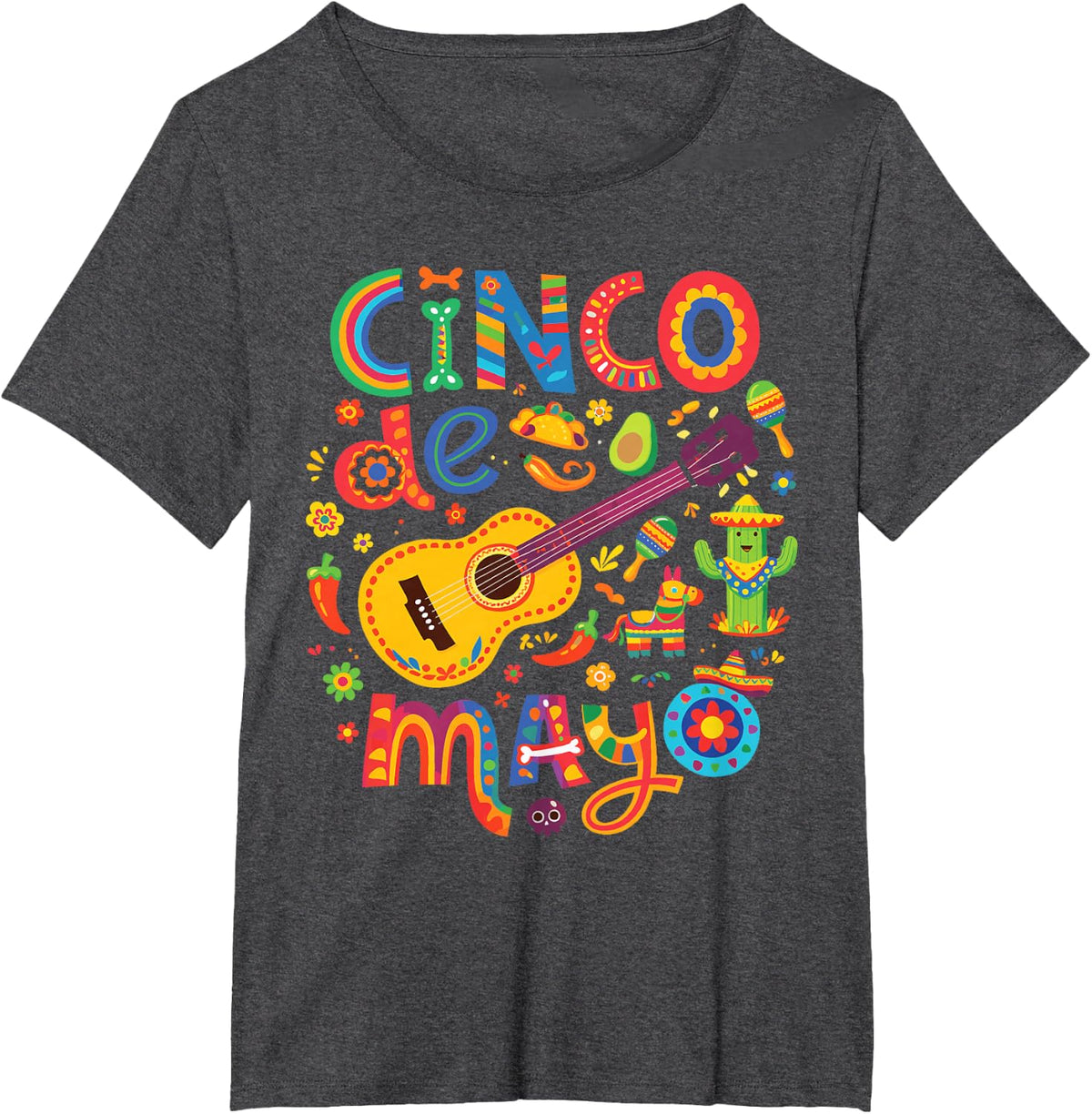 Cinco De Mayo Fiesta Guitar Party Design T-Shirt - Dark Heather Grey
