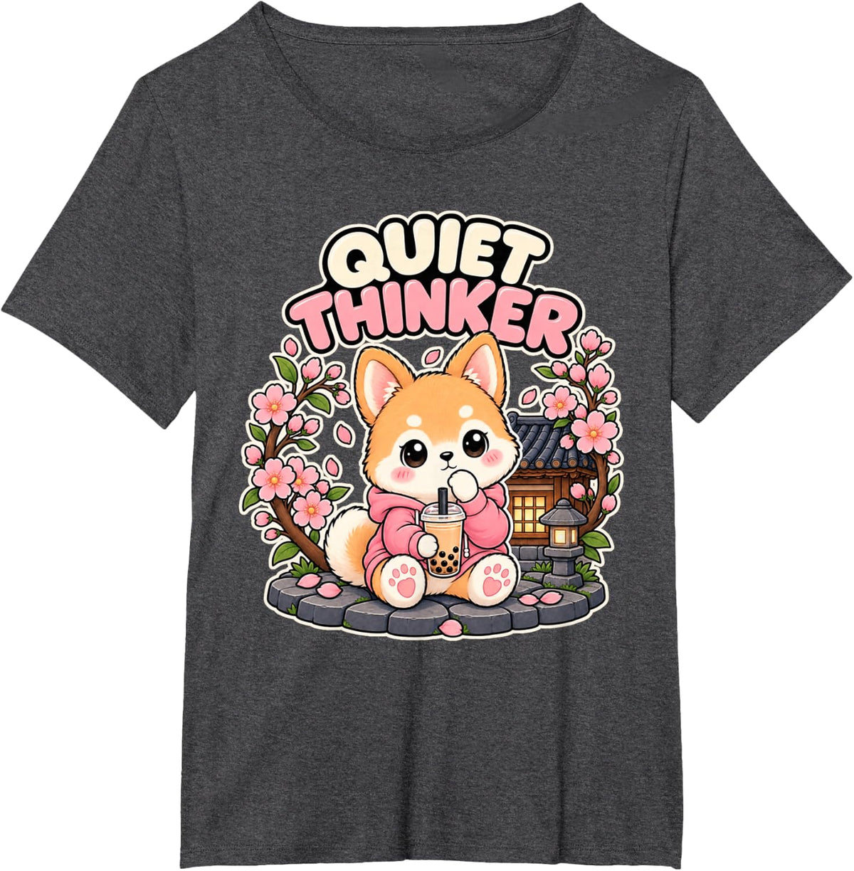 Cute Shiba Inu Kawaii Chibi T-Shirt - Dark Heather Grey