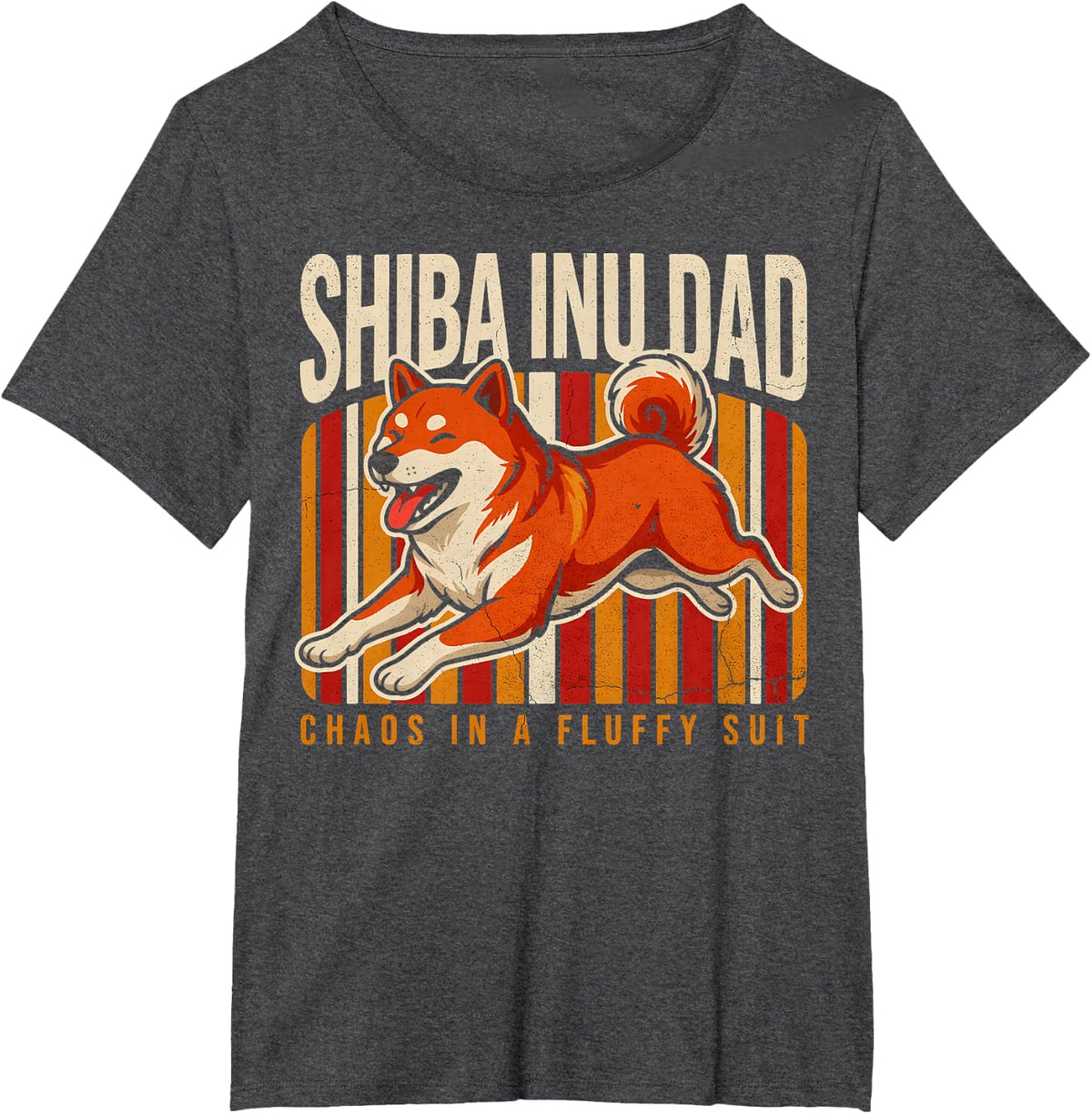Shiba Inu Dad Chaos in A Fluffy Suit Dog Lover T-Shirt - Dark Heather Grey