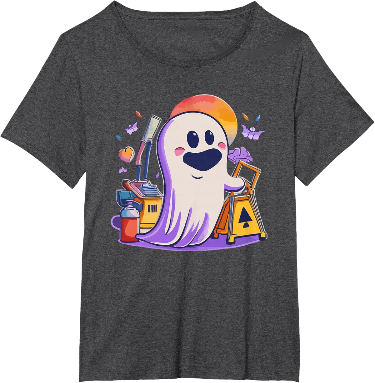 School Custodian Janitor Ghost Halloween Custodial Worker T-Shirt - Dark Heather Grey