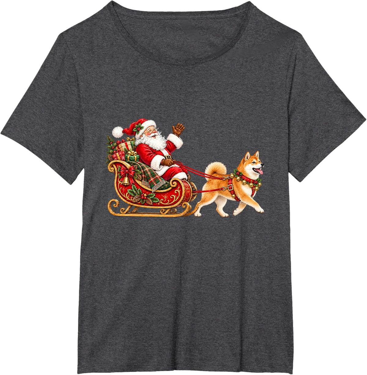 Shiba Inu Christmas Santa Sleigh Holiday Dog Design T-Shirt - Dark Heather Grey