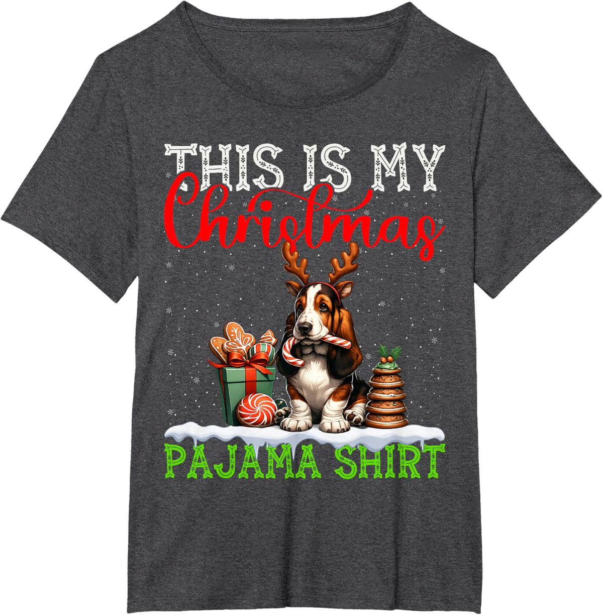 This is My Basset Hound Ugly Christmas Pajama Sweater Xmas T-Shirt - Dark Heather Grey