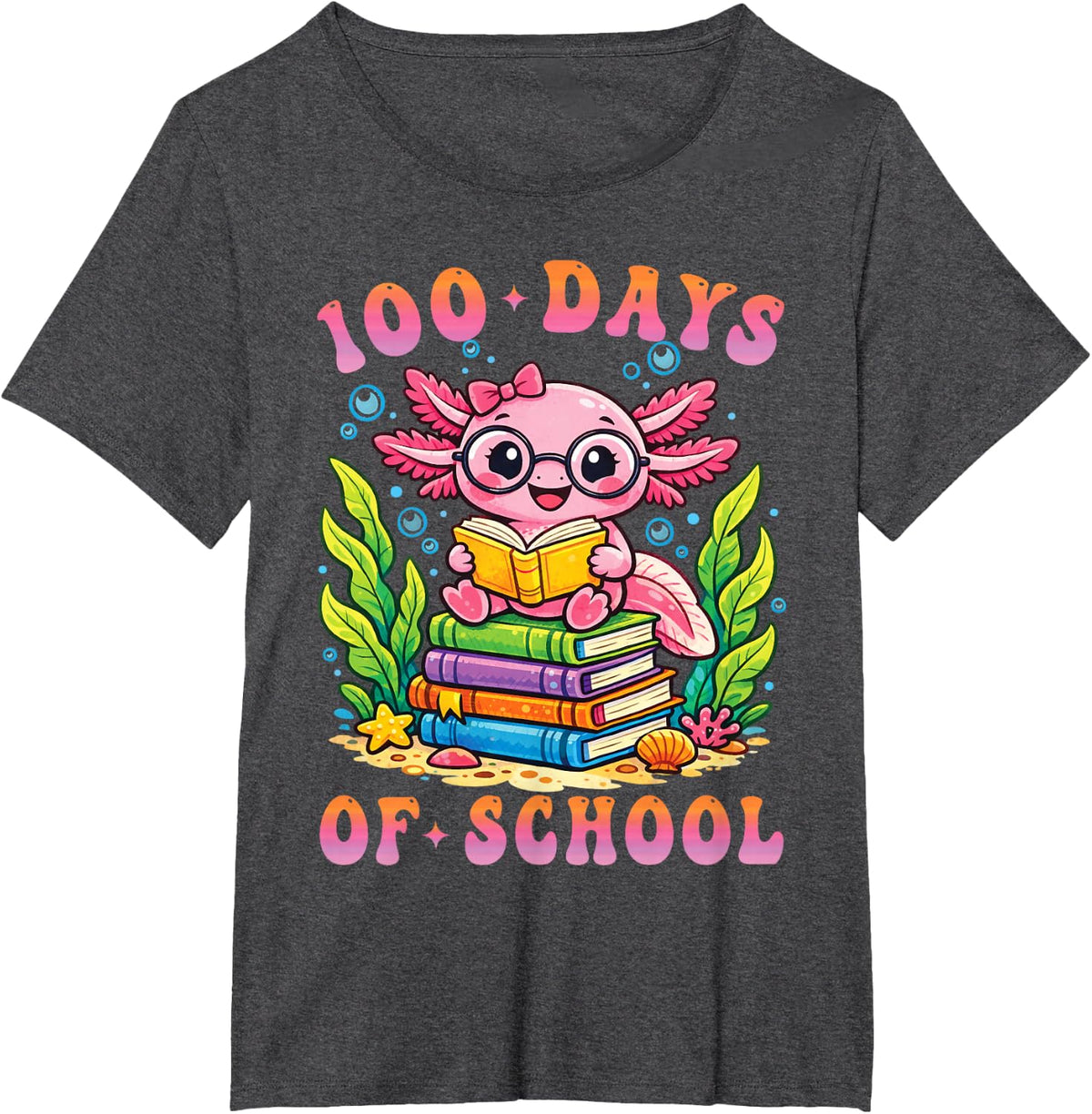 100 Days of School Axolotl Teacher Students 100th Day School T-Shirt - Dark Heather Grey